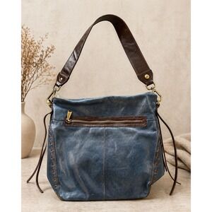 Hobo Leather Shoulder Bag Blue Boho